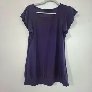 The Limited Dark Purple Women's Blouse With Sheer Mesh Neckline